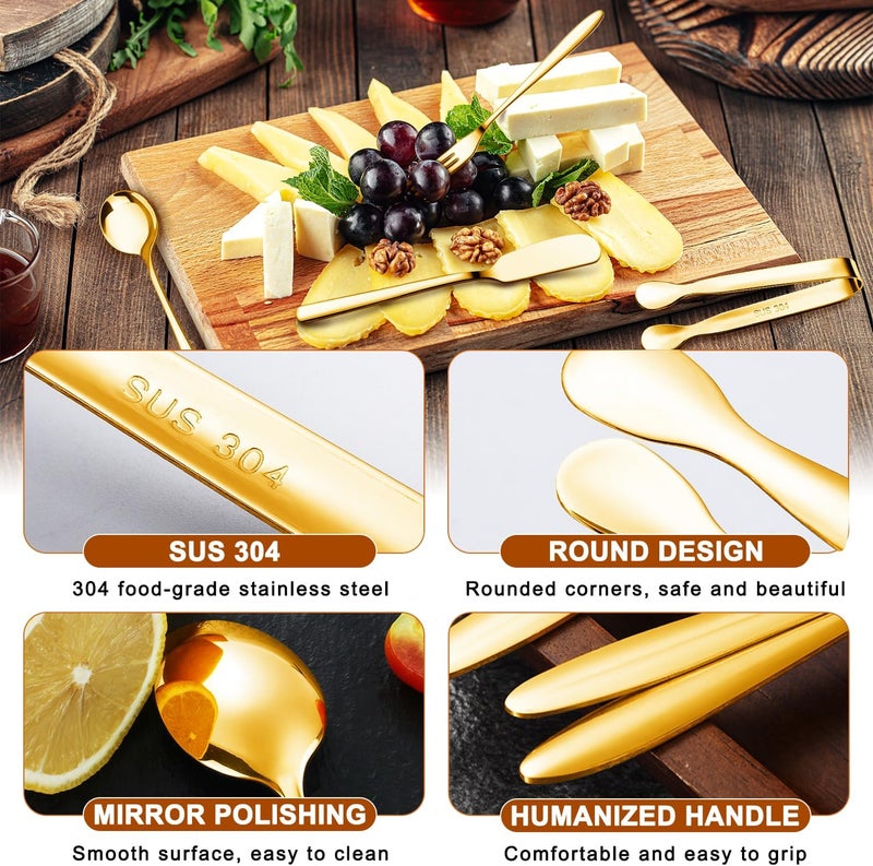 Mlurcu Cheese Butter Spreader Knife Set Charcuterie Accessories Charcuterie Boards Accessories Charcuterie Utensils Stainless Steel Spreader Knives Small Serving Tongs Mini Forks and Spoons for Pastry Making - Image 4